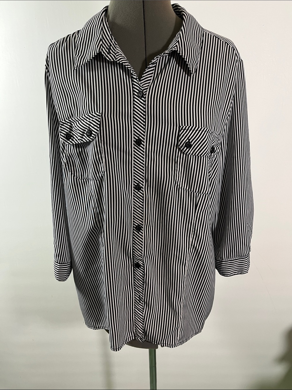 Classic Black & White Stripe Women Button-Up top /Blouse